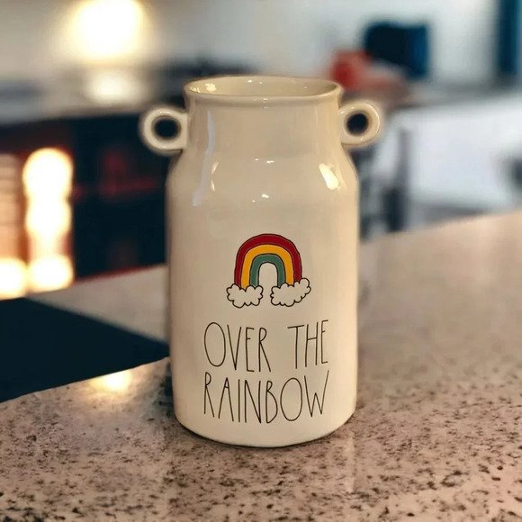 Rae Dunn OVER THE RAINBOW Ceramic Milk Jug Vase Artesian Collection by Magenta - Picture 2 of 9